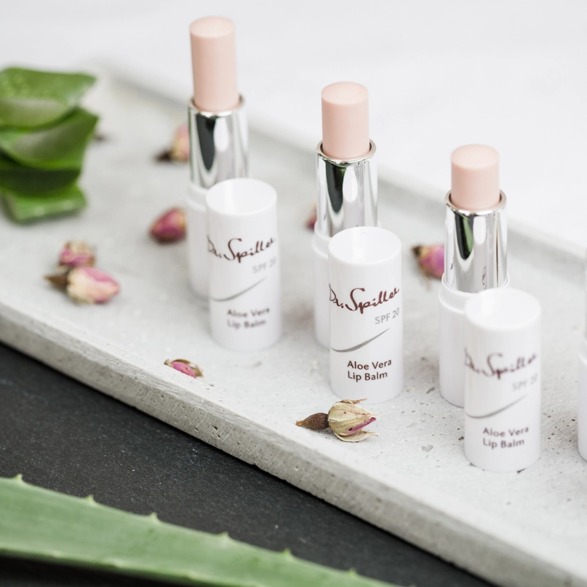 Aloe Vera Lip Balm on a presentation tray