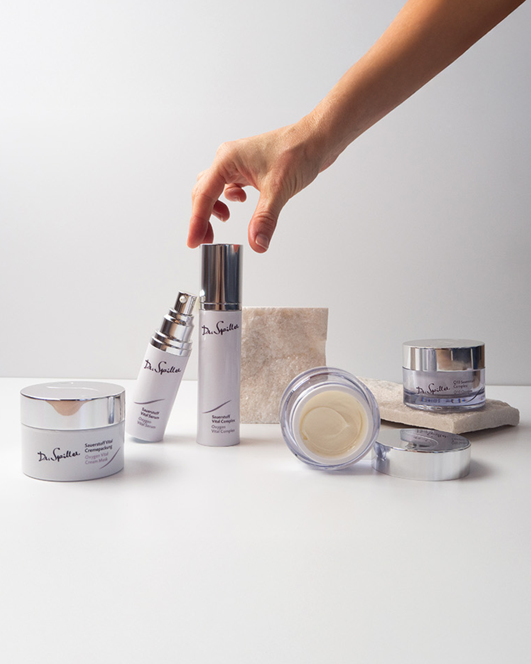 Oxygen Line skin care products stylishly placed